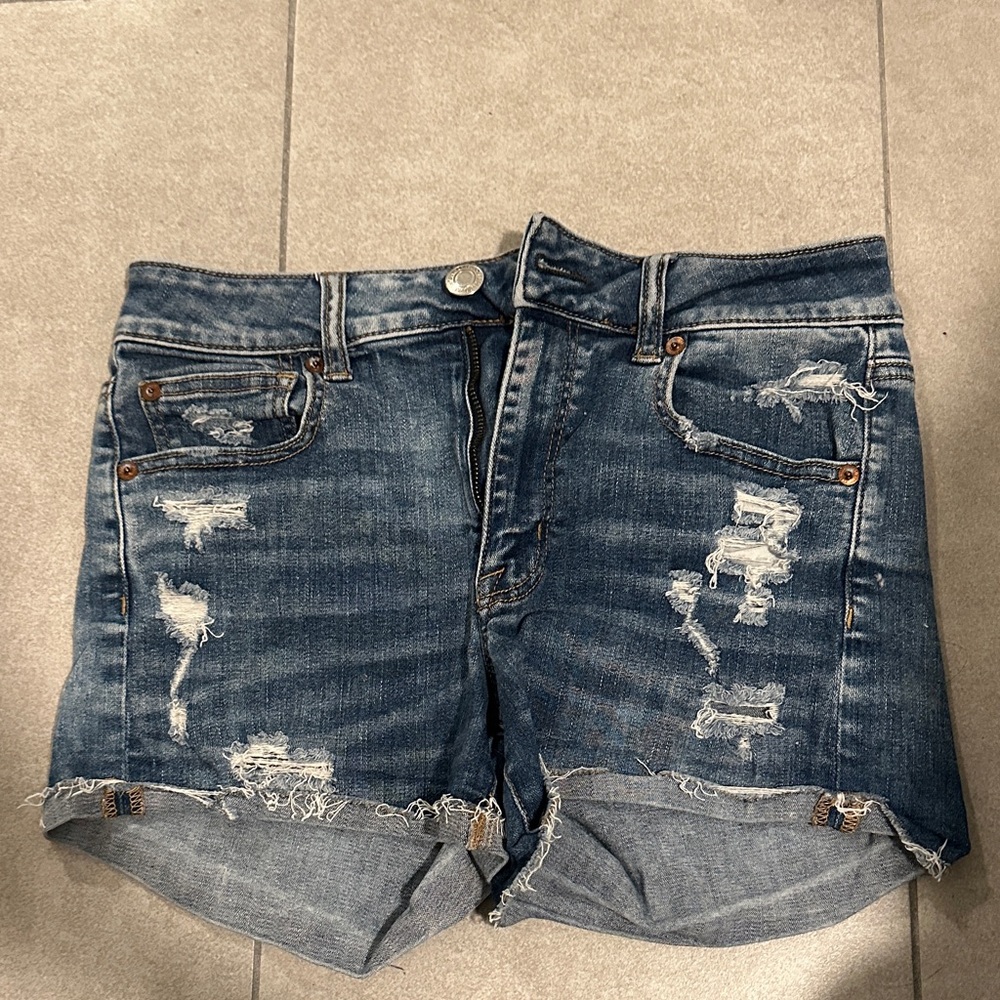 American Eagle Outfitters Blue Distressed Jean Shorts